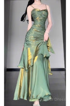 Retro Mermaid Spaghetti Straps Green Prom Dresses Birthday Outfits With Flower