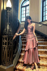 Retro Mermaid Spaghetti Straps Long Length Grape Evening Dress Prom Dresses