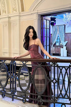 Retro Mermaid Spaghetti Straps Long Length Grape Evening Dress Prom Dresses