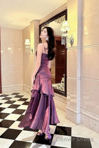 Retro Mermaid Spaghetti Straps Long Length Grape Evening Dress Prom Dresses