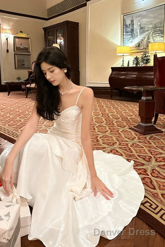 Retro Mermaid Spaghetti Straps Long Length White Evening Dress Prom Dresses