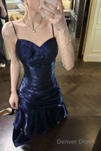 Retro Mermaid Spaghetti Straps Royal Blue Long Length Evening Dress Prom Dresses