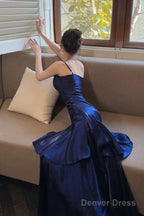 Retro Mermaid Spaghetti Straps Royal Blue Long Length Evening Dress Prom Dresses