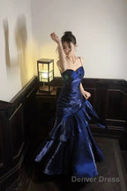 Retro Mermaid Spaghetti Straps Royal Blue Long Length Evening Dress Prom Dresses