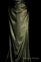 Retro Mermaid Spaghetti Straps Satin Green Long Evening Dress Prom Dresses