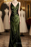 Retro Mermaid Spaghetti Straps Satin Green Long Evening Dresses Prom Dresses