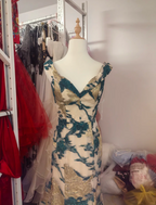 Retro Mermaid V-Neck Jacquard Embroidered Long Prom Dresses Evening Dresses