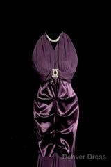 Retro Mermaid V Neckline Chiffon Grape Evening Dress Prom Dresses