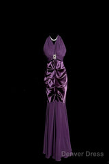 Retro Mermaid V Neckline Chiffon Grape Evening Dress Prom Dresses