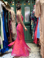 Retro Orange-Pink Mermaid Halter Neck Backless Beaded Tulle Long Prom Dresses Evening Dresses