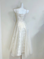 Retro Palace Ivory A-Line Square Neck Strap Jacquard Tulle Prom Dresses Evening Dresses