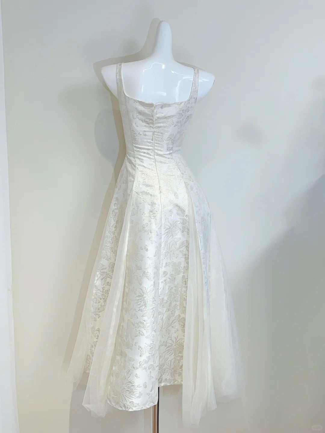 Retro Palace Ivory A-Line Square Neck Strap Jacquard Tulle Prom Dresses Evening Dresses