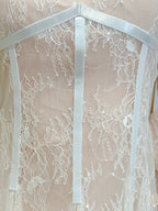 Retro Palace Nude Pink A-Line Long Lace Tulle Long Prom Dresses Evening Dresses