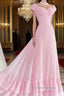Retro Pink A-line Long Prom Dresses,Pink Bridesmaid Dresses