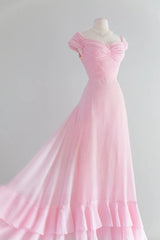 Retro lyserød a-line lang prom kjole, lyserød brudepigekjole