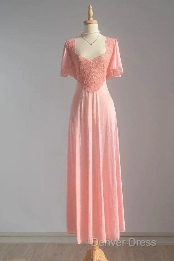 Retro Pink Long Bridesmaid Dresses Lace Prom Dresses Secondary image
