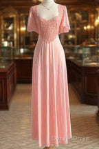 Retro Pink Long Bridesmaid Dresses Lace Prom Dresses