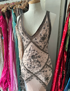 Retro Pink Mermaid Backless V-Neck Beaded Chiffon Long Prom Dresses Evening Dresses