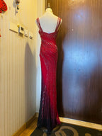 Retro Red And Black Gradient Mermaid V-Neck Halter Top Beaded Chiffon Long Prom Dresses Evening Dresses