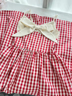 Retro Red And White Plaid A-Line Bow Strap Long Prom Dresses 17Th Birthday Dresses