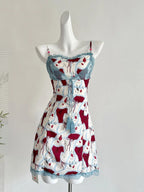 Retro Red White And Blue Contrast Print Slim Fit Mini Birthday Dresses Homecoming Dresses