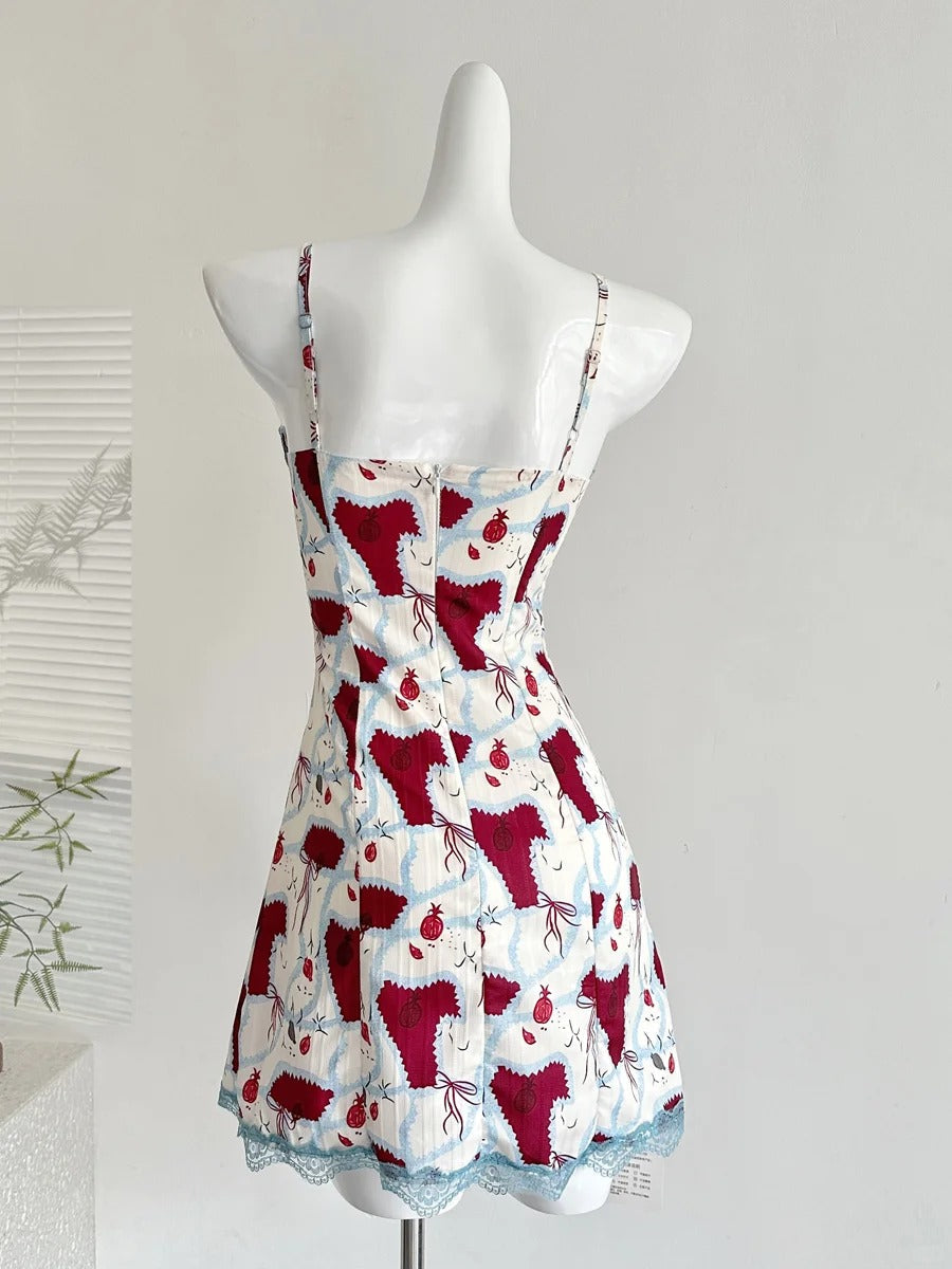 Retro Red White And Blue Contrast Print Slim Fit Mini Birthday Dresses Homecoming Dresses