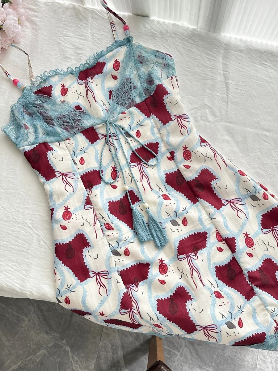 Retro Red White And Blue Contrast Print Slim Fit Mini Birthday Dresses Homecoming Dresses