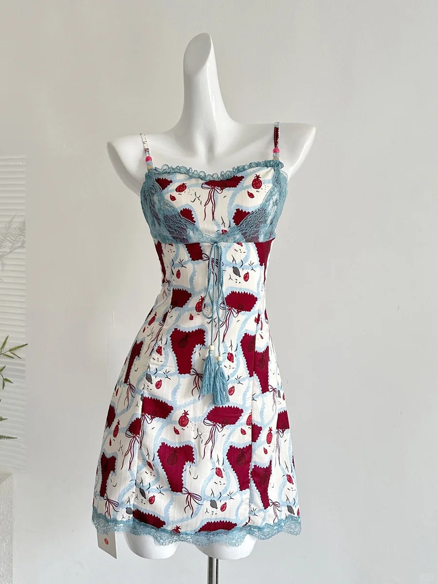 Retro Red White And Blue Contrast Print Slim Fit Mini Birthday Dresses Homecoming Dresses Main image