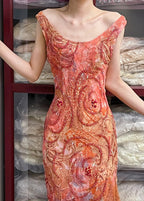 Retro Sparkling Orange-Red Mermaid Ruffled Beaded Chiffon Long Prom Dresses Evening Dresses