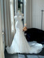 Retro White Mermaid Off-The-Shoulder Herringbone Lace Tulle Wedding Dresses With Train