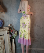Retro Yellow-Based Purple Floral Mermaid Spaghetti Strap V-Neck Chiffon Prom Dresses Evening Dresses