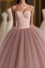 Dusty Rose A Line Tulle Floor Length Spaghetti Straps Sweetheart Prom Dress