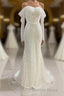 Ivory Mermaid Sequined Prom Dresses with Long Sleeves, Sparkly Long Party Dresses