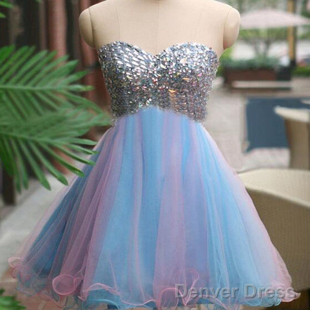 Rhinestones Sparkly Strapless Unique Sweetheart Tight Freshman Homecoming Dresses Main image