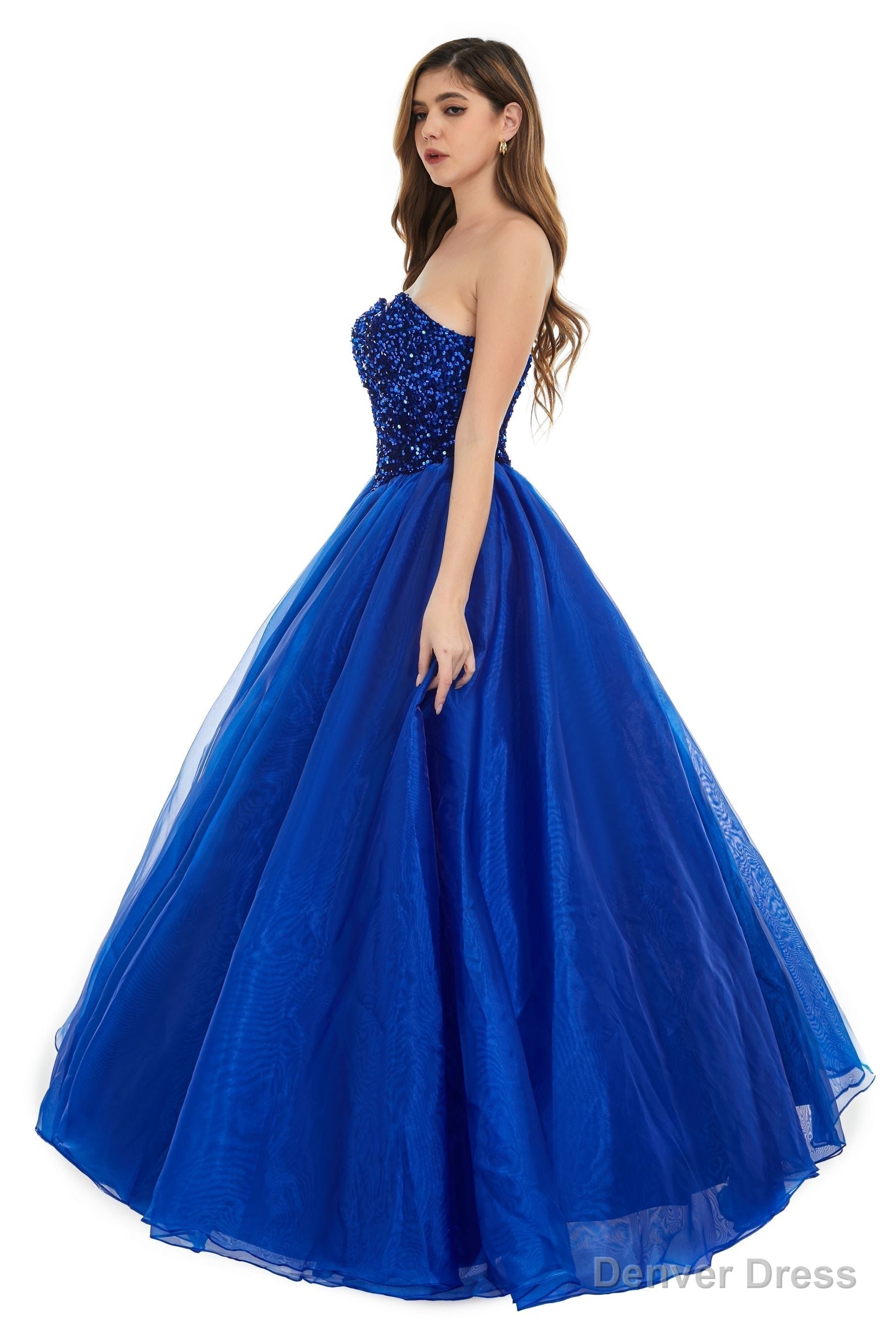 Roayl Blue Tulle Sequins Sweetheart Prom Dress Spaghetti Straps Prom Quinceanera Dresses