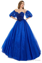 Roayl Blue Tulle Sequins Sweetheart Prom Dress Spaghetti Straps Prom Quinceanera Dresses