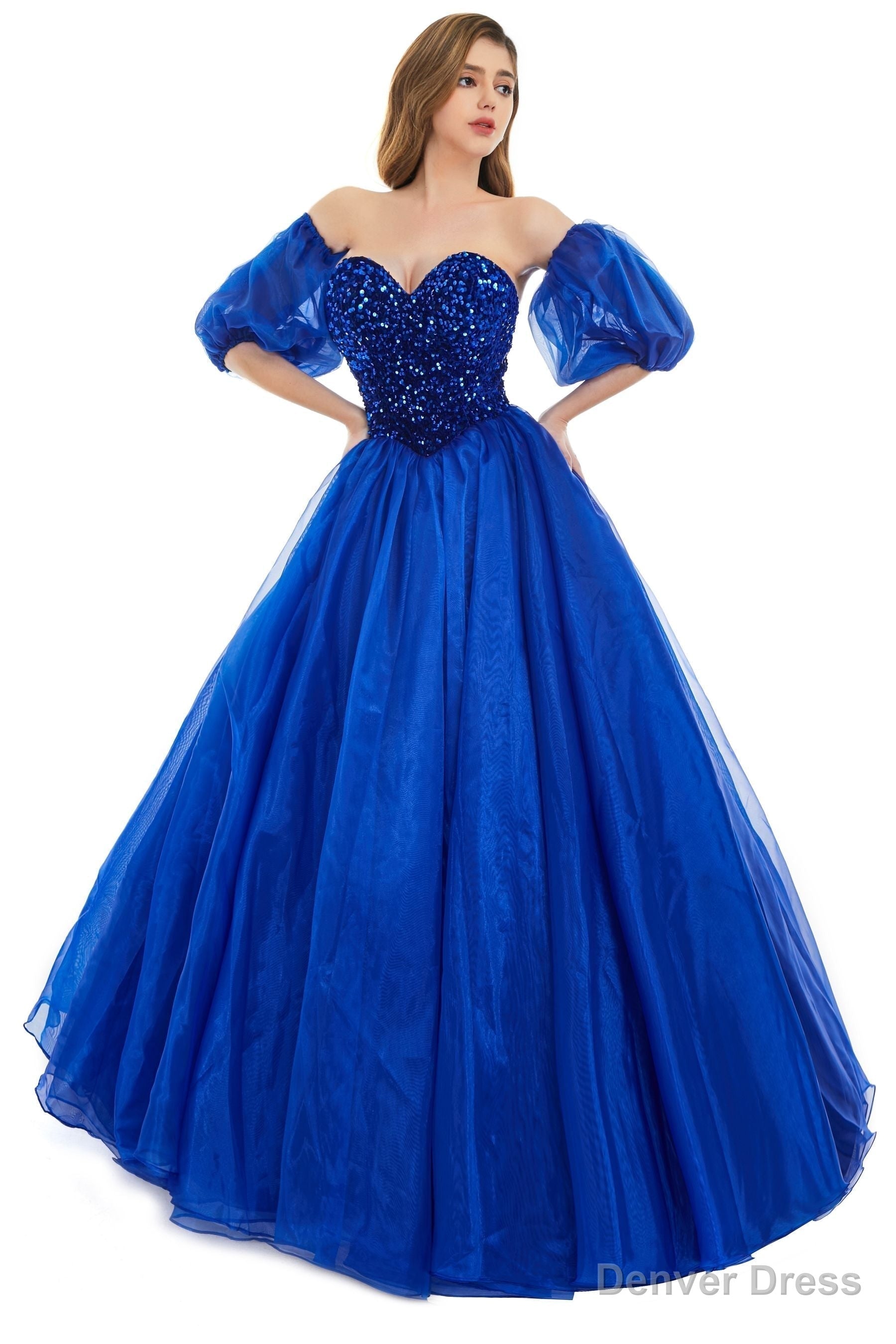 Roayl Blue Tulle Sequins Sweetheart Prom Dress Spaghetti Straps Prom Quinceanera Dresses