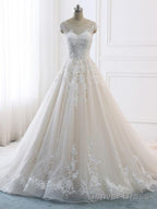 Romantic A-Line Royal Wedding Dresses White Bridal Gown Lace Wedding Dresses Prom Dress