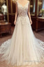 Romantic Long A-Line Spaghetti Straps Appliques Lace Backless Wedding Dresses