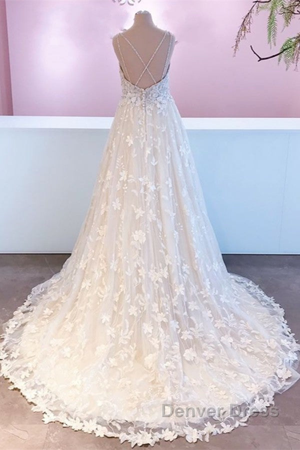 Romantic Long A-Line Sweetheart Appliques Lace Tulle Wedding Dresses Secondary image