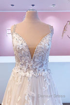 Romantic Long A Line Sweetheart Appliques Lace Tulle Wedding Dresses
