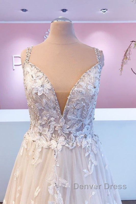 Romantic Long A Line Sweetheart Appliques Lace Tulle Wedding Dresses