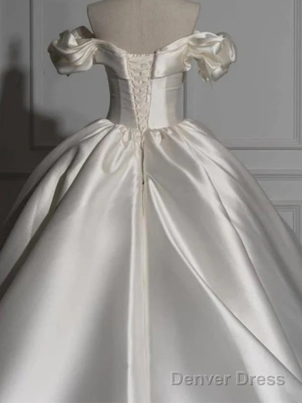 Romantic Off Shoulder Ball Gowns Satin Wedding Dresses, Secondary image