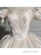 Romantic Off Shoulder Ball Gown Satin Wedding Dress,