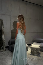 Romantic Off-The-Shoulder Chiffon Sleeveless Prom Dresses Beads Pleats With Zipper