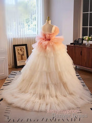 Romantic Pink Tulle Ball Gown Ombre Tiers Prom Dress