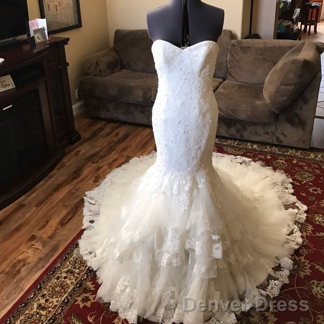 Romantic Sweetheart Bodice Corset Lace Mermaid Wedding Dresses With Ruffles Skirt Secondary image