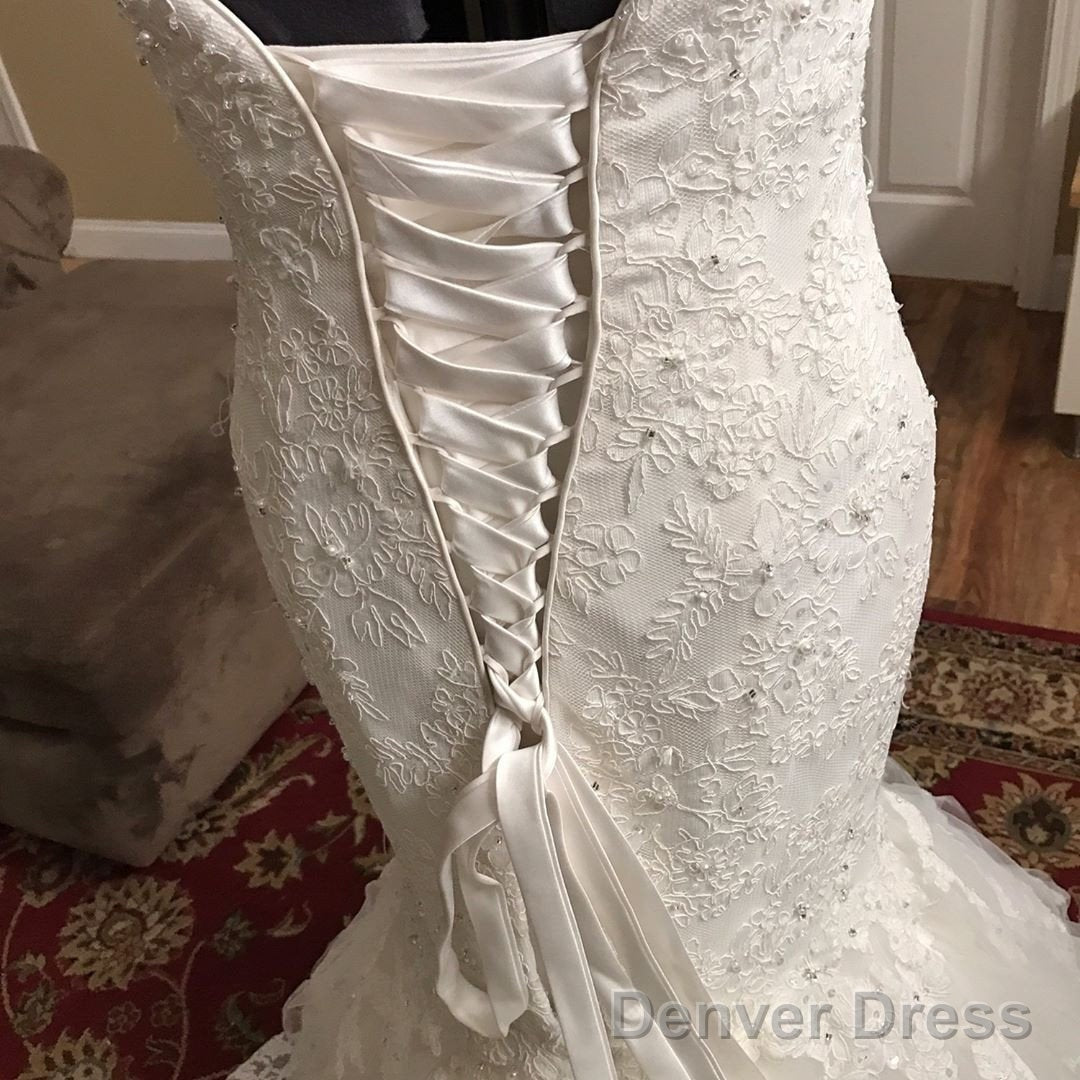 Romantic Sweetheart Bodice Corset Lace Mermaid Wedding Dresses With Ruffles Skirt