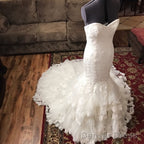 Romantic Sweetheart Bodice Corset Lace Mermaid Wedding Dress With Ruffles Skirt