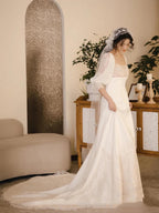 Romantic Wedding Gowns Bridal Dress A Line Square Neck Satin Wedding Dress Ivory Wedding Dresses Modest Wedding Gown